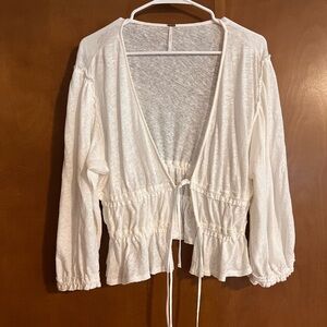 Free People White Tie-Front Lightweight Blouse